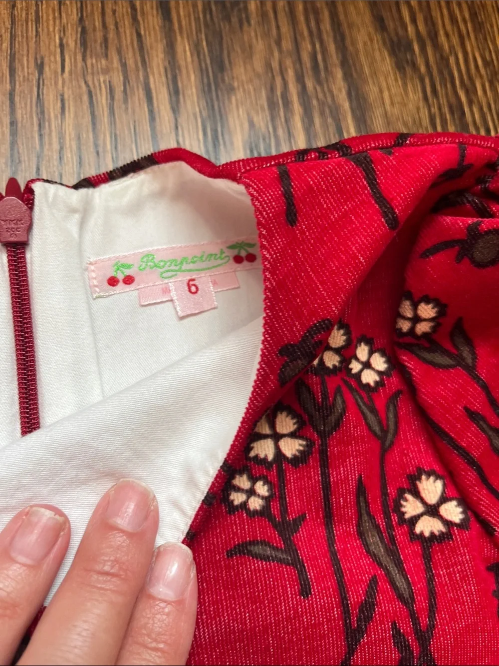 Bonpoint Red Floral corduroy Shift Dress for Kids